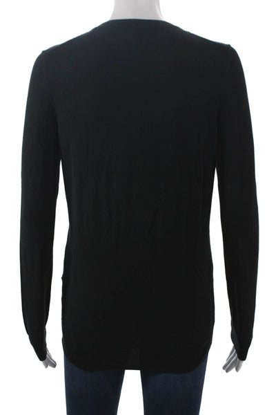 Lacoste Womens Black V-Neck Cotton Pullover Long Sleeve Size 36