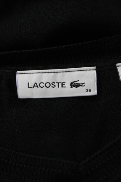 Lacoste Womens Black V-Neck Cotton Pullover Long Sleeve Size 36