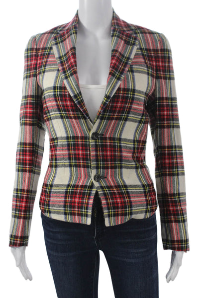 R13 Womens Wool Plaid Blazer Button Long Sleeve Multicolor Size XS