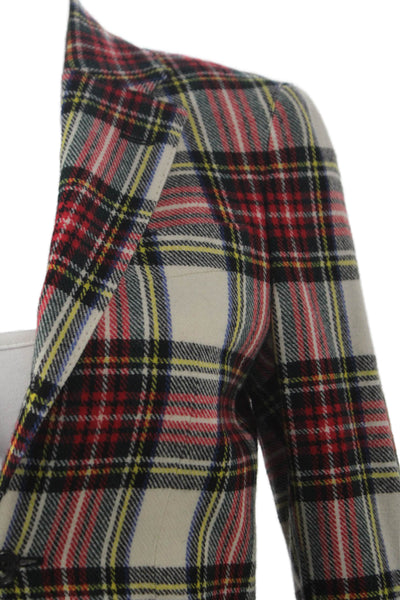 R13 Womens Wool Plaid Blazer Button Long Sleeve Multicolor Size XS