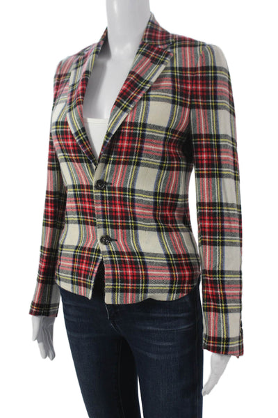 R13 Womens Wool Plaid Blazer Button Long Sleeve Multicolor Size XS