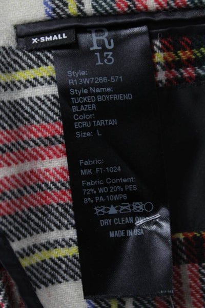 R13 Womens Wool Plaid Blazer Button Long Sleeve Multicolor Size XS