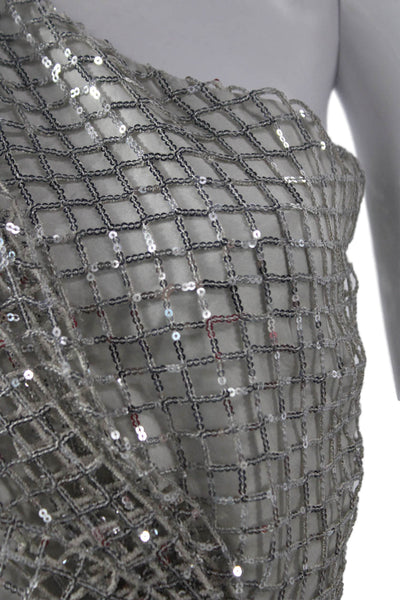 Michelle Mason Women Silk One Shoulder Mini Dress Silver Size 0