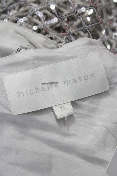 Michelle Mason Women Silk One Shoulder Mini Dress Silver Size 0