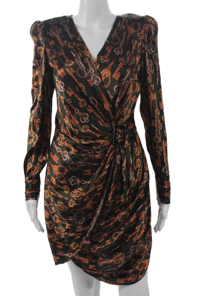L'Agence Women Black Silk Long Sleeve Wrap Dress Size 2