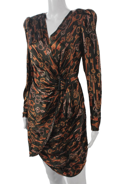 L'Agence Women Black Silk Long Sleeve Wrap Dress Size 2