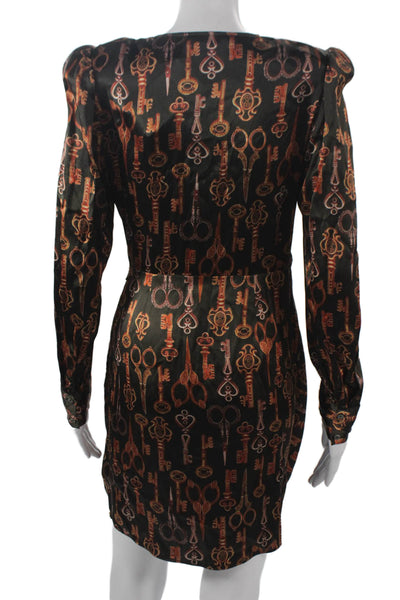 L'Agence Women Black Silk Long Sleeve Wrap Dress Size 2