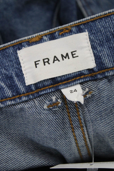 Frame Womens Straight Jeans Blue High Rise Button Size 24