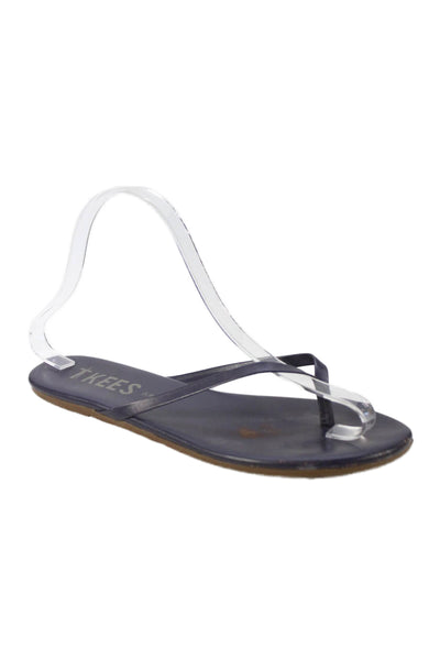 TKEES Womens Leather Liners Slip-On Flat Thong Flip-Flops Blue Size 7