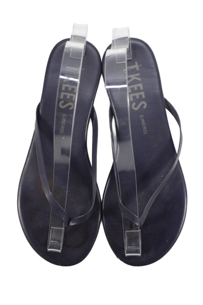 TKEES Womens Leather Liners Slip-On Flat Thong Flip-Flops Blue Size 7