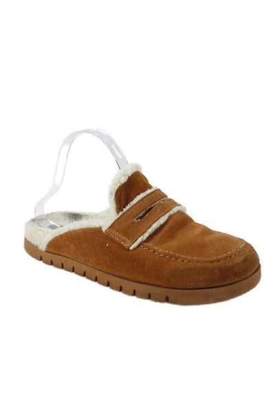 Maeve Anthropologie Womens Faux Shearling Loafer Mules Brown Size 8