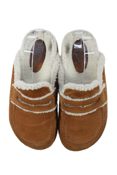 Maeve Anthropologie Womens Faux Shearling Loafer Mules Brown Size 8