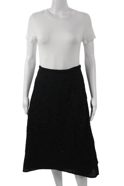 Rene Lezard Women A-Line Long Black Cotton Geometric Skirt Zip Size 42