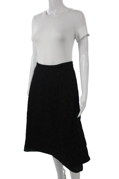 Rene Lezard Women A-Line Long Black Cotton Geometric Skirt Zip Size 42