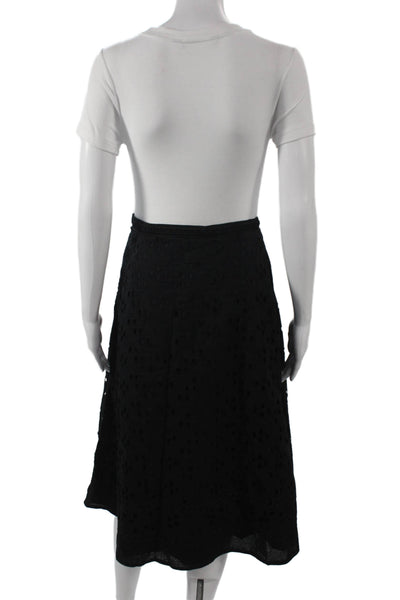 Rene Lezard Women A-Line Long Black Cotton Geometric Skirt Zip Size 42