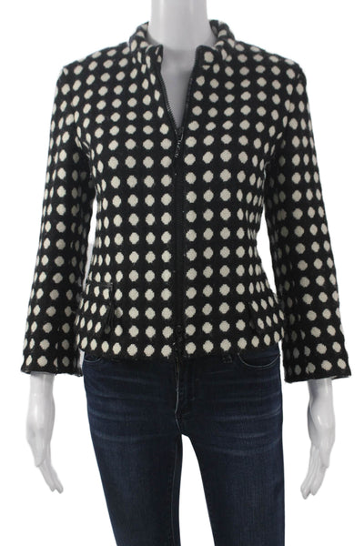 Akris Punto Women Basic Jacket Black Wool Polka Dot Zip Long Sleeve Size 6