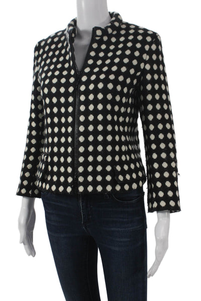 Akris Punto Women Basic Jacket Black Wool Polka Dot Zip Long Sleeve Size 6