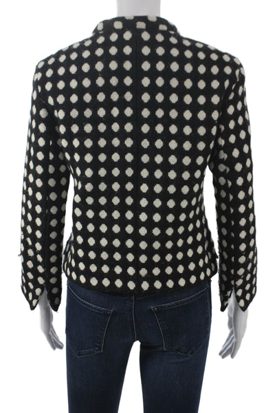Akris Punto Women Basic Jacket Black Wool Polka Dot Zip Long Sleeve Size 6
