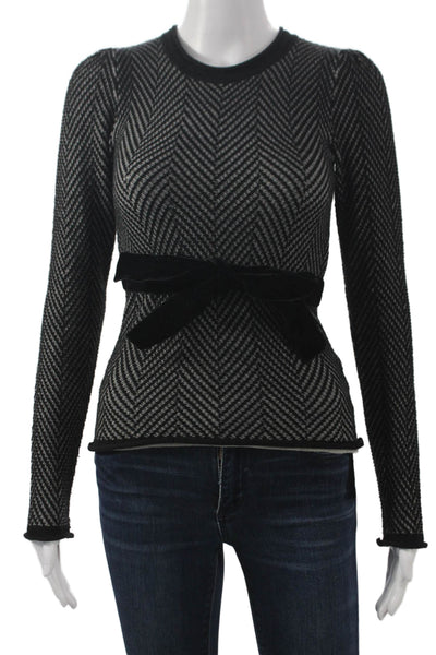 Emporio Armani Womens Black Herringbone Pullover Round Neck Long Sleeve Size 4