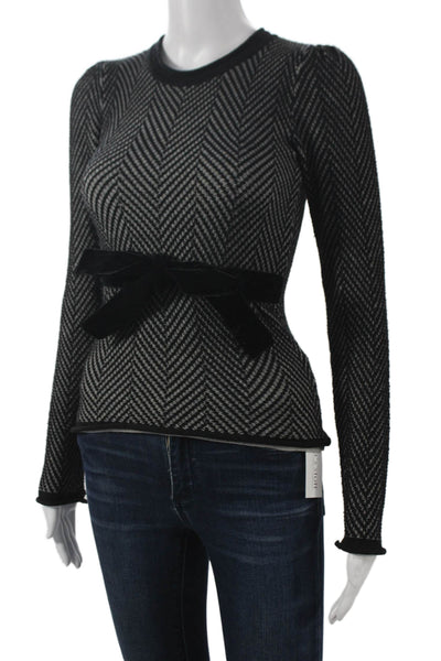 Emporio Armani Womens Black Herringbone Pullover Round Neck Long Sleeve Size 4