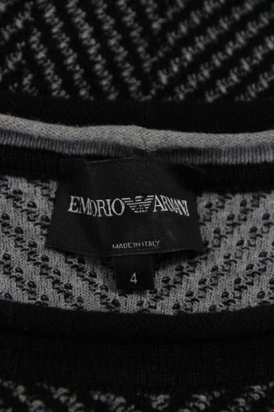 Emporio Armani Womens Black Herringbone Pullover Round Neck Long Sleeve Size 4