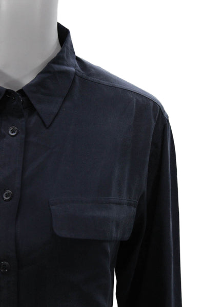 Equipment Femme Womens Silk Collared Long Sleeve Button Up Blouse Blue Size XS