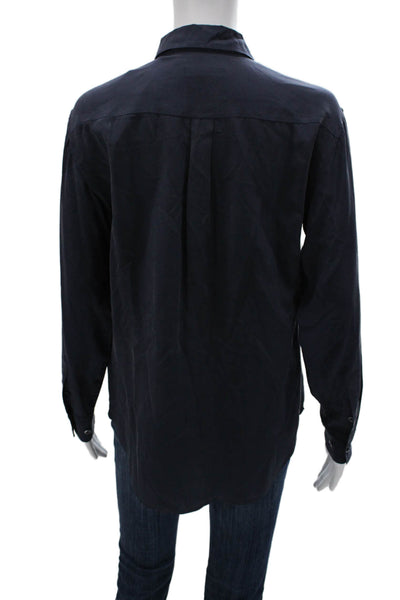 Equipment Femme Womens Silk Collared Long Sleeve Button Up Blouse Blue Size XS