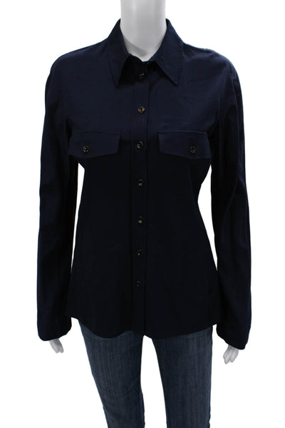 Joseph Womens Virgin Wool Collared Button Up Blouse Blue Long Sleeve Size 38