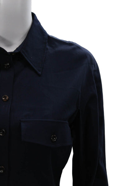 Joseph Womens Virgin Wool Collared Button Up Blouse Blue Long Sleeve Size 38