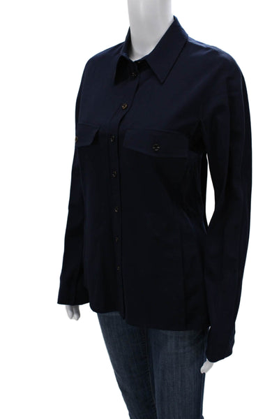 Joseph Womens Virgin Wool Collared Button Up Blouse Blue Long Sleeve Size 38