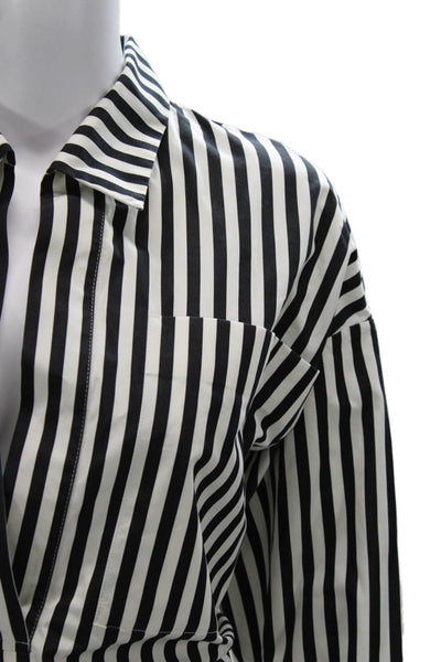 Tove Womens Tunic Blouse Black Striped Collared Long Sleeve Cotton Size 34