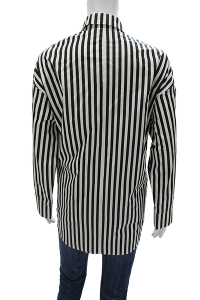 Tove Womens Tunic Blouse Black Striped Collared Long Sleeve Cotton Size 34