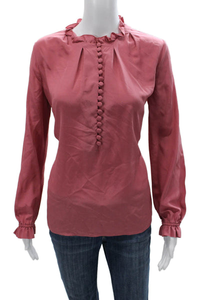 The Fold Women Basic Silk High Neck Long Sleeve Blouse Pink Size 2
