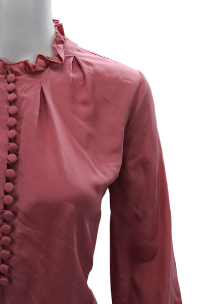 The Fold Women Basic Silk High Neck Long Sleeve Blouse Pink Size 2