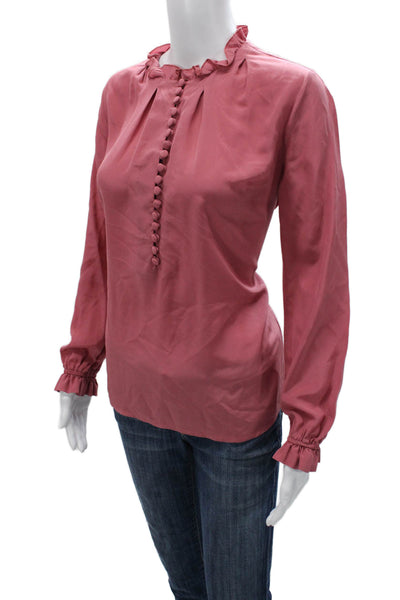 The Fold Women Basic Silk High Neck Long Sleeve Blouse Pink Size 2