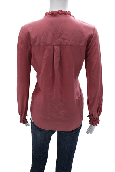 The Fold Women Basic Silk High Neck Long Sleeve Blouse Pink Size 2
