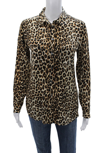Equipment Femme Women Silk Animal Print Collared Long Sleeve Blouse Size XS
