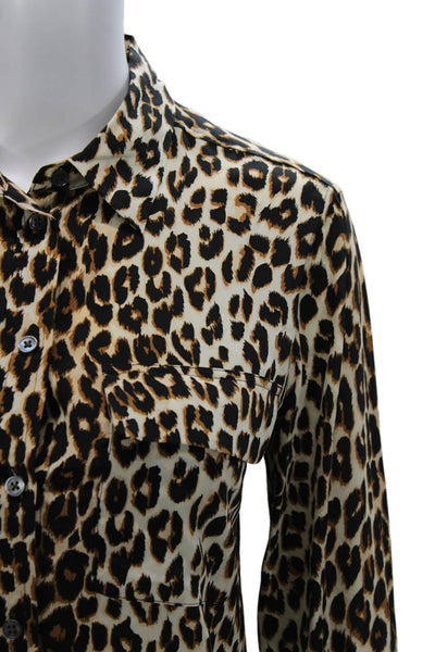 Equipment Femme Women Silk Animal Print Collared Long Sleeve Blouse Size XS