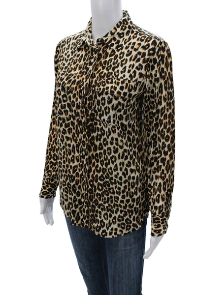 Equipment Femme Women Silk Animal Print Collared Long Sleeve Blouse Size XS