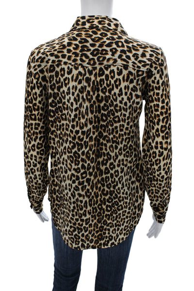 Equipment Femme Women Silk Animal Print Collared Long Sleeve Blouse Size XS