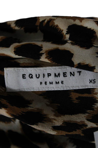 Equipment Femme Women Silk Animal Print Collared Long Sleeve Blouse Size XS