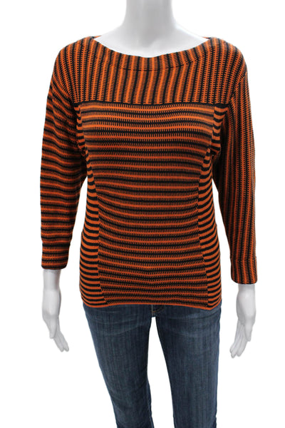 Chloe Womens Orange Striped Cotton Boat Neck Longsleeve Pullover Sweater Size XS