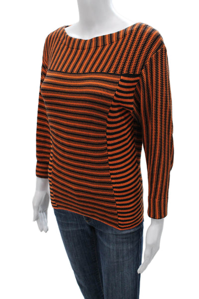 Chloe Womens Orange Striped Cotton Boat Neck Longsleeve Pullover Sweater Size XS