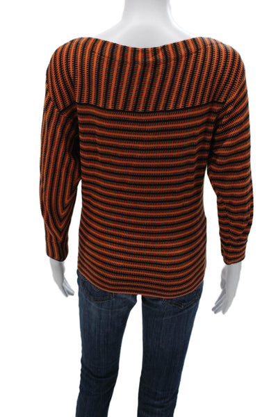 Chloe Womens Orange Striped Cotton Boat Neck Longsleeve Pullover Sweater Size XS