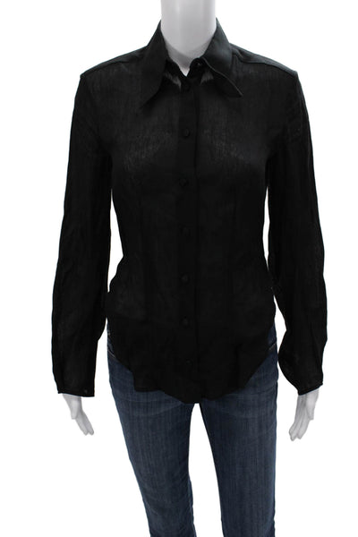 Khaite Women Button-Up Linen Collared Long Sleeve Top Black Size XS