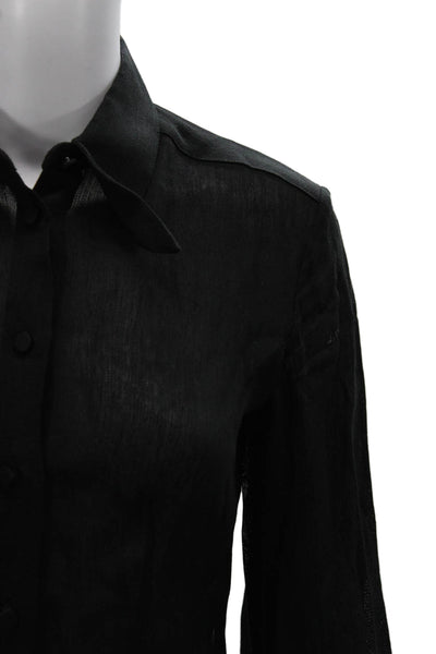 Khaite Women Button-Up Linen Collared Long Sleeve Top Black Size XS