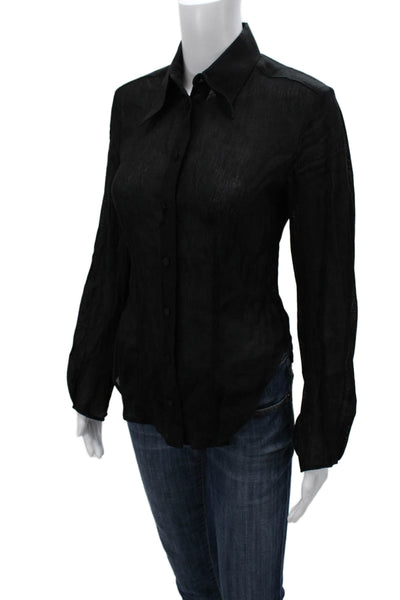 Khaite Women Button-Up Linen Collared Long Sleeve Top Black Size XS