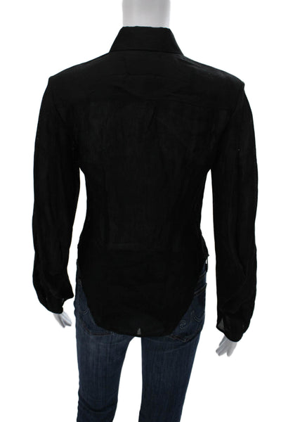 Khaite Women Button-Up Linen Collared Long Sleeve Top Black Size XS
