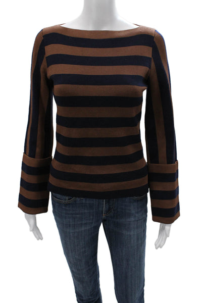 The Fold Womens Pullover Sweater Brown Striped Viscose Rayon Size S