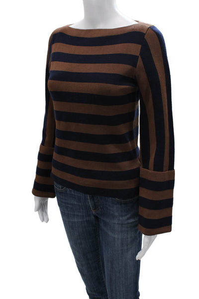 The Fold Womens Pullover Sweater Brown Striped Viscose Rayon Size S